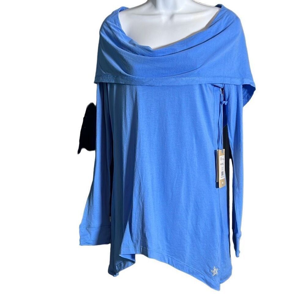 Satva Women's Long Sleeve Cowl Neck Oversized Blue Hamsa Hoodie Size XS NWT